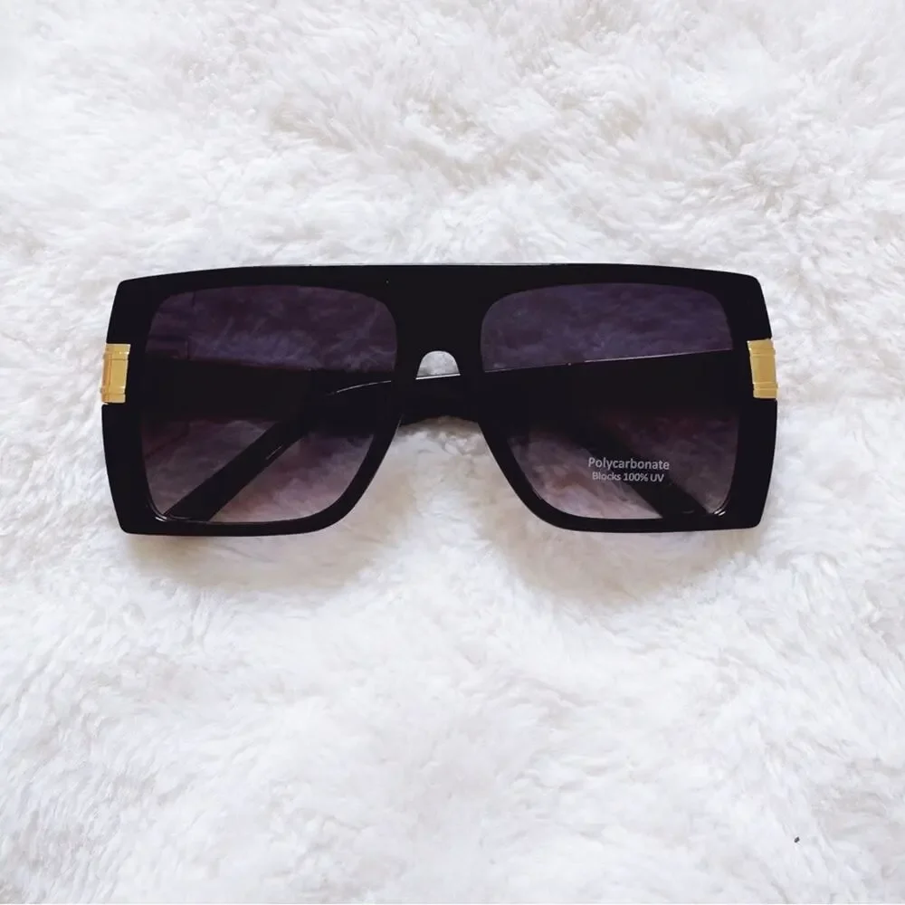 Inez Black Oversized Square Sunglasses